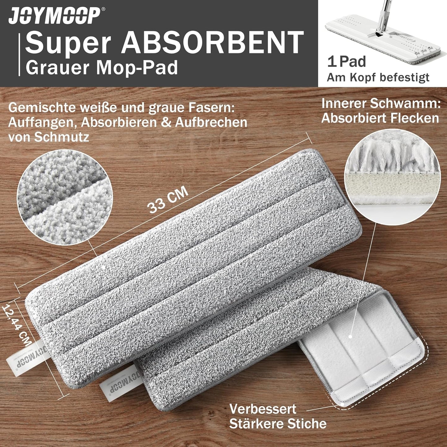 Flat Mops, Microfiber Mop for Floor Cleaning and Wall Cleaner, 50" Mop Handle with Flexible 13" Flat Head with a Microfiber Mop Pad - White