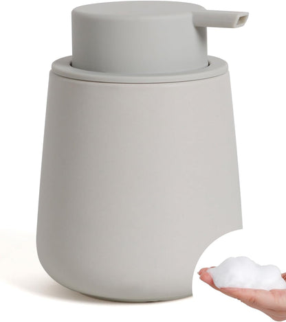 Ceramic Foaming Soap Dispenser - 12Oz Bathroom Countertop Kitchen Dish Soap Pump Dispenser Foam Soap Dispenser - Matte Light Grey