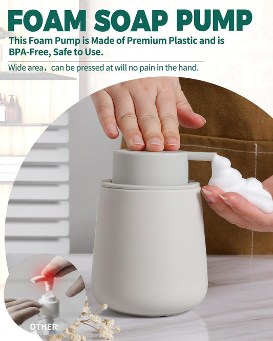 Ceramic Foaming Soap Dispenser - 12Oz Bathroom Countertop Kitchen Dish Soap Pump Dispenser Foam Soap Dispenser - Matte Light Grey