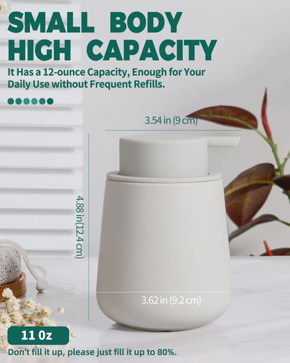 Ceramic Foaming Soap Dispenser - 12Oz Bathroom Countertop Kitchen Dish Soap Pump Dispenser Foam Soap Dispenser - Matte Light Grey