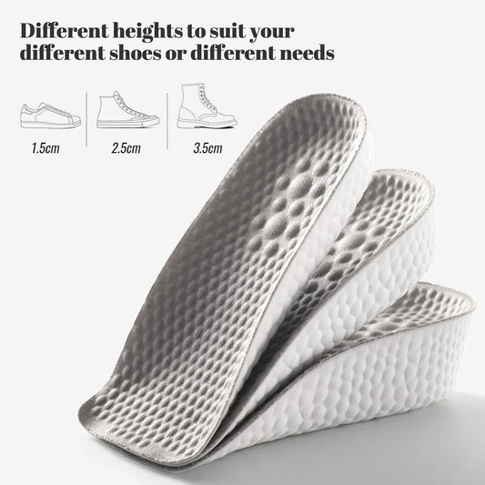 Height Increase Insoles for Men and Women, Foot Arch Contour Shoes Lifts for Men Orthopedic Heel Lift Cushion Gel Leg Discrepancy Balancer (Grey,3 Pairs - 1.5cm 2.5cm 3.5cm) (Grey)