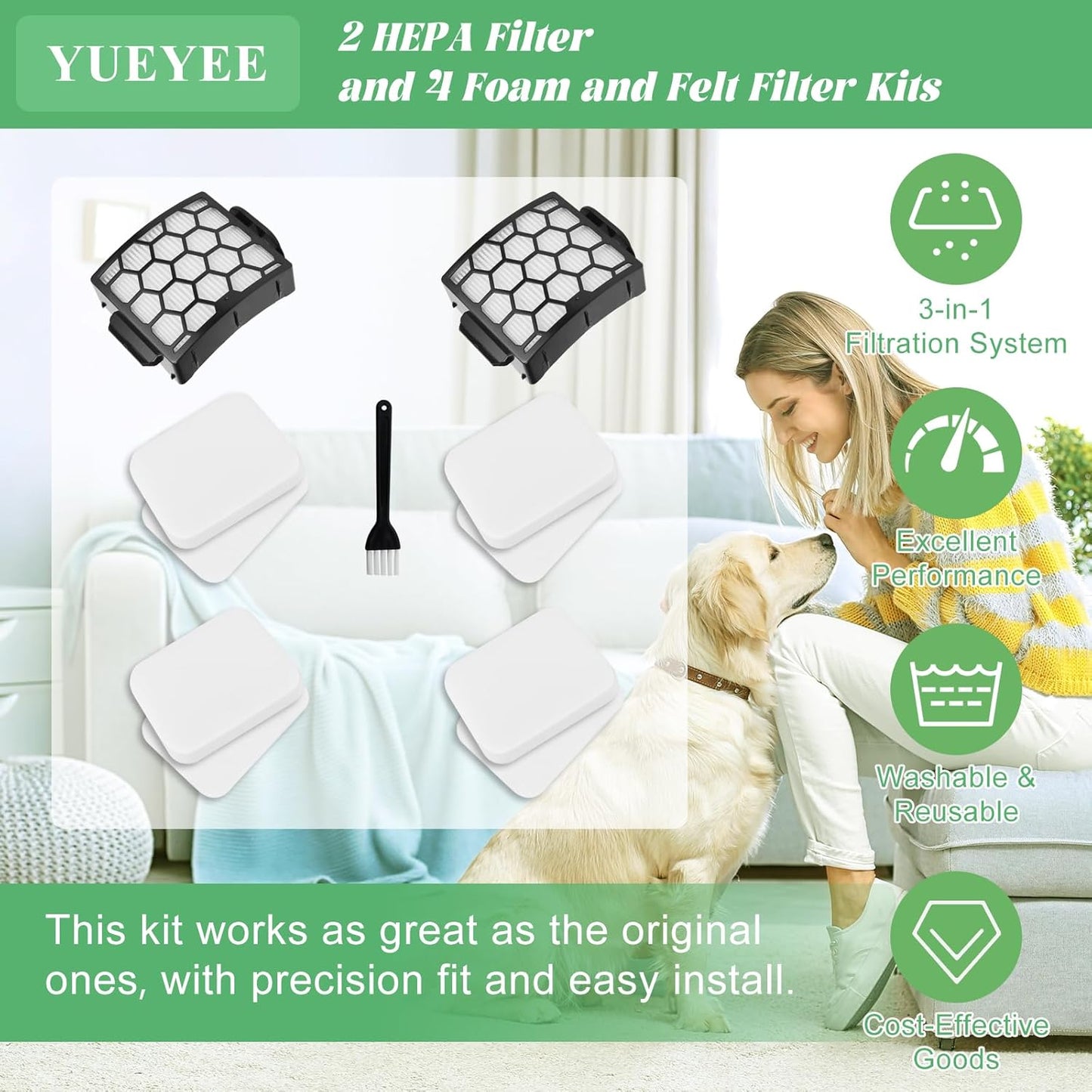 Filter Replacement for Shark UV850 UV900 UV950 LA492 Rotator Lift-Away ADV DuoClean PowerFins Upright Vacuum, Part XHF320 and XFFK602UKT, 4 Foam 2 HEPA
