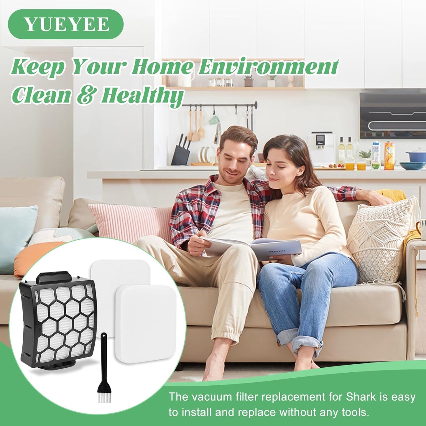 Filter Replacement for Shark UV850 UV900 UV950 LA492 Rotator Lift-Away ADV DuoClean PowerFins Upright Vacuum, Part XHF320 and XFFK602UKT, 4 Foam 2 HEPA