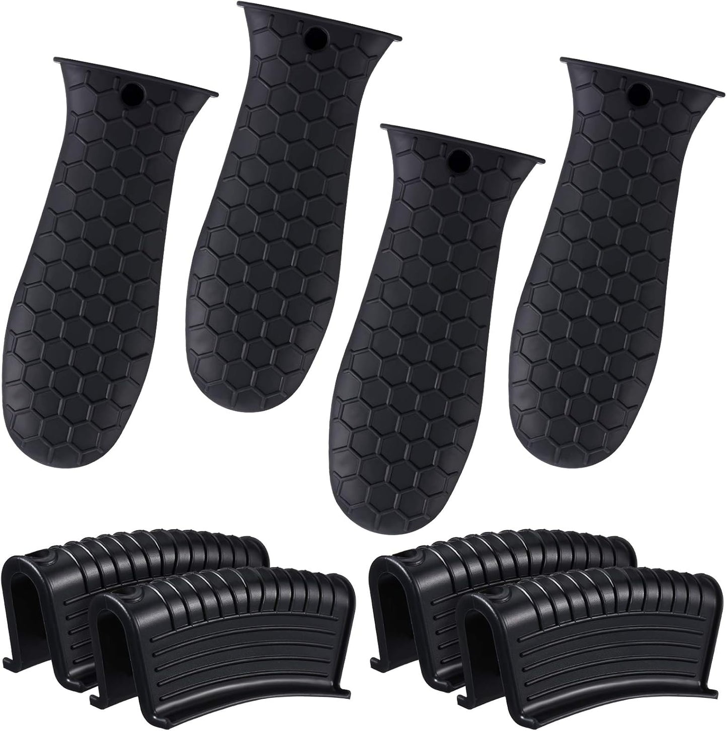 8 Pcs Silicone Pot Holders Set Cast Iron Handle Cover Heat Resistant Pot Handle Covers Potholder Non Slip Reusable Pan Sleeve for Frying Pan Kitchen Supplies(Black)