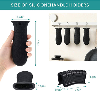 8 Pcs Silicone Pot Holders Set Cast Iron Handle Cover Heat Resistant Pot Handle Covers Potholder Non Slip Reusable Pan Sleeve for Frying Pan Kitchen Supplies(Black)