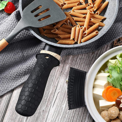 8 Pcs Silicone Pot Holders Set Cast Iron Handle Cover Heat Resistant Pot Handle Covers Potholder Non Slip Reusable Pan Sleeve for Frying Pan Kitchen Supplies(Black)