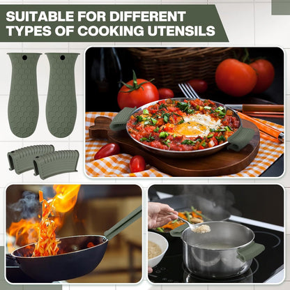 8 Pcs Silicone Pot Holders Cast Iron Handle Cover Heat Resistant Pot Handle Covers Potholder Non Slip Reusable Pan Sleeve for Frying Pan Kitchen Supplies(Dark Color)