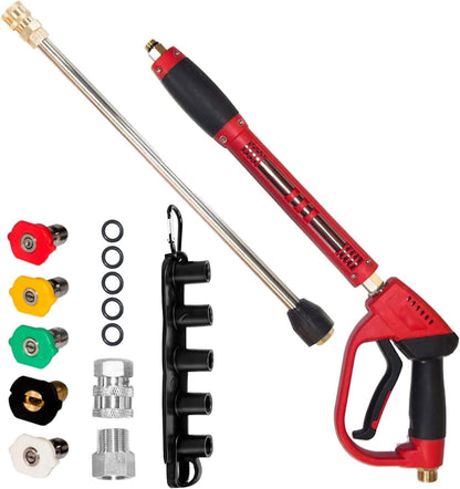 Pressure Washer Gun, Red High Power Washer Gun with Replacement Wand Extension, 5 Nozzle Tips, M22 Fittings, 40 Inch, 5000 PSI