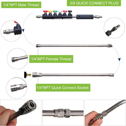 9 Pack Pressure Washer Extension Wand Upgrade Power Washer Lance with 6 Nozzle Tips, 30°,90°,120° Curved Rod, 1/4" Quick Connect, 4000 PSI