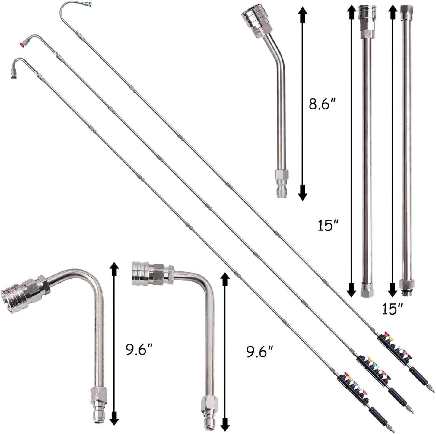 9 Pack Pressure Washer Extension Wand Upgrade Power Washer Lance with 6 Nozzle Tips, 30°,90°,120° Curved Rod, 1/4" Quick Connect, 4000 PSI