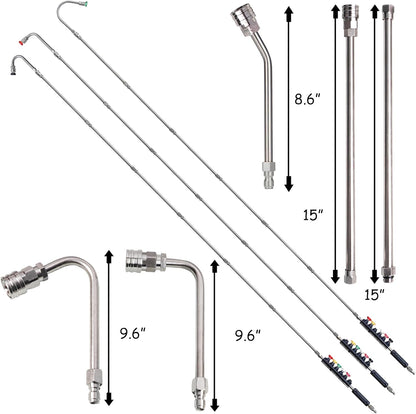 9 Pack Pressure Washer Extension Wand Upgrade Power Washer Lance with 6 Nozzle Tips, 30°,90°,120° Curved Rod, 1/4" Quick Connect, 4000 PSI