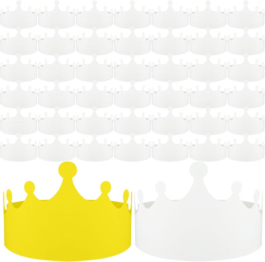 100 Pcs White Paper Crowns Kids DIY Birthday Crowns for Classroom Birthday Party Hats Decorations Baby Shower Supplies (Stylish)