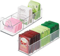Plastic Condiment Organizer and Tea Bag Holder - 9" Long Kitchen Pantry/Countertop Storage Caddy - Divided Chip, Snack, Granola, Oatmeal Packet Holder - Lumiere Collection - 2 Pack - Clear