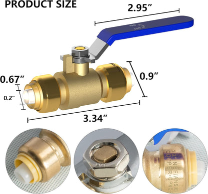 Brass Garden Hose Splitter (4 Way) + 1/2 Inch Push-Fit Full Port Ball Valve