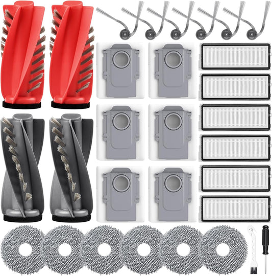 Qrevo S5V Accessories Kit for Roborock Qrevo S5V / Qrevo Curv/Curv S5X / Qrevo Edge/Edge S5A Robot Vacuum, 4 Main Brushes, 6 Mop Pads, 6 Dust Bags, 6 HEPA Filters, 6 Side Brushes