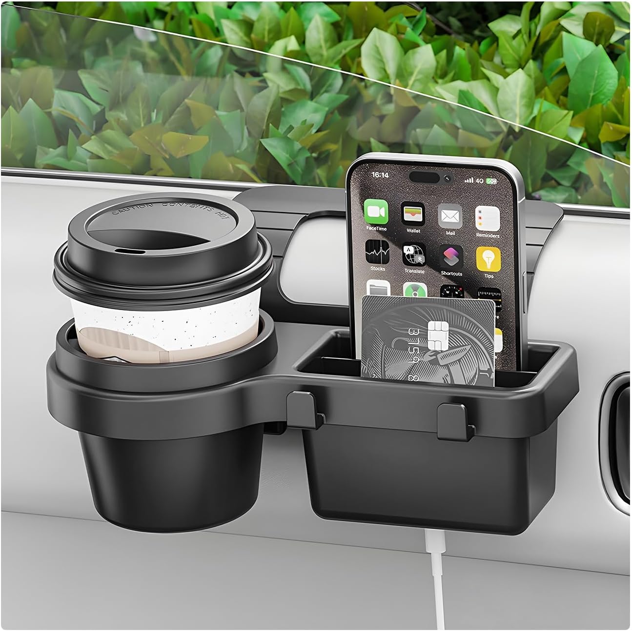 Car Window Multifunctional Storage Organizer, Vehicle Door Side Hanging Storage Rack with Cup Holder, Auto Window Mount Organizer for Cell Phone Earphone Key Water Cup