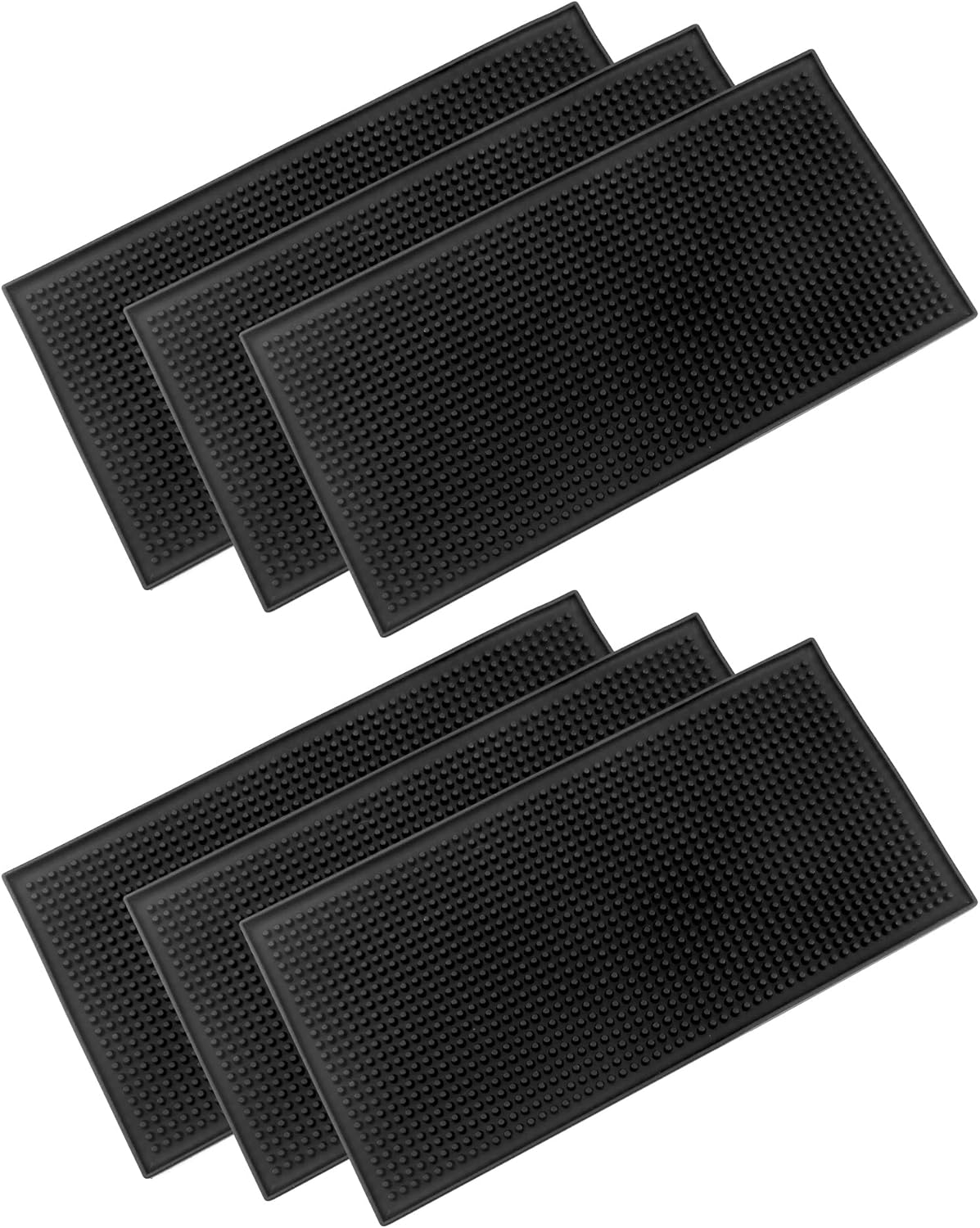 12"x6" Black Rubber Bar Mat – 6 Pack Non-Slip Drainage Pad for Coffee Stations, Home Bars & Kitchens