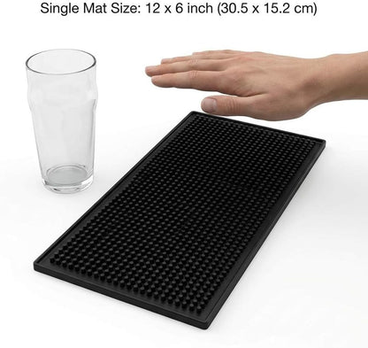 12"x6" Black Rubber Bar Mat – 6 Pack Non-Slip Drainage Pad for Coffee Stations, Home Bars & Kitchens