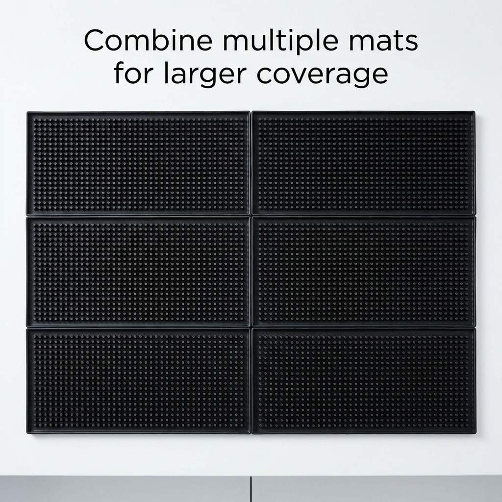 12"x6" Black Rubber Bar Mat – 6 Pack Non-Slip Drainage Pad for Coffee Stations, Home Bars & Kitchens