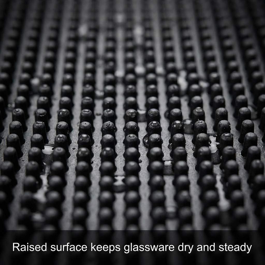 12"x6" Black Rubber Bar Mat – 6 Pack Non-Slip Drainage Pad for Coffee Stations, Home Bars & Kitchens