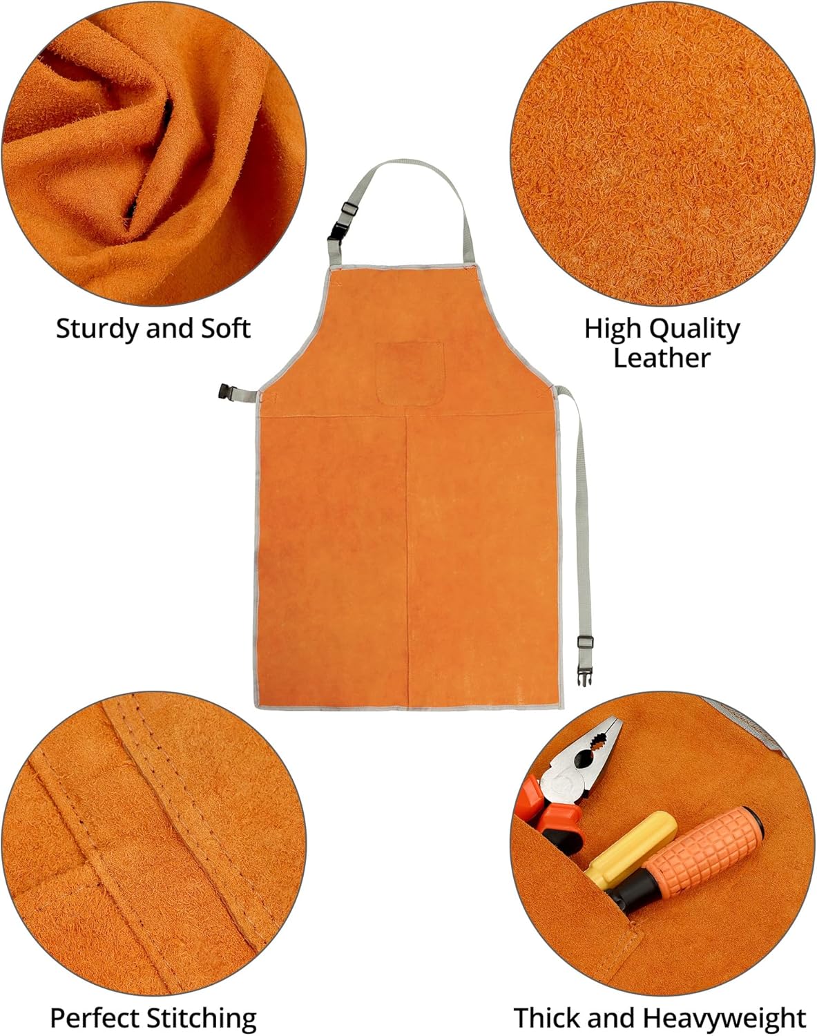 Welding Apron& Sleeves, Welding Work Protectors Set, Heat and Flame Resistant Leather Work Shop, Blacksmith Protective or Safety Clothing, Welders, Fireplace, Gardening, BBQ Apron, Bib Apron
