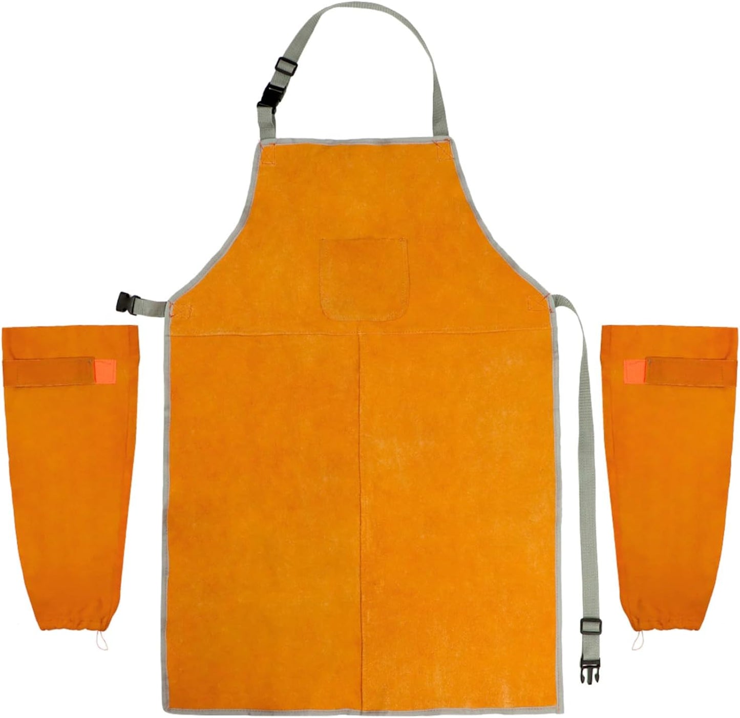 Welding Apron& Sleeves, Welding Work Protectors Set, Heat and Flame Resistant Leather Work Shop, Blacksmith Protective or Safety Clothing, Welders, Fireplace, Gardening, BBQ Apron, Bib Apron