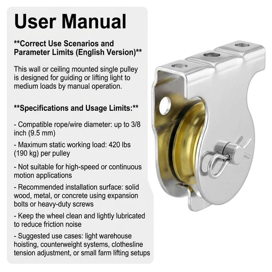 Wall Mount Pulleys, 6 Pcs 1-1/2" Ceiling Mount Single Pulley V-Groove Pulley Hardware Accessories for 3/8" Wire or Rope, Working Load 420 Lbs