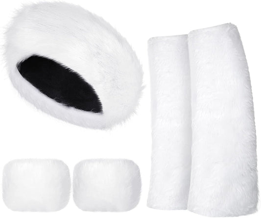 3 Pieces Faux Fur Headband Set Ear Warmer Headwrap Furry Wrist Cuff Leg Warmers Boot Cuff Accessories for Girls