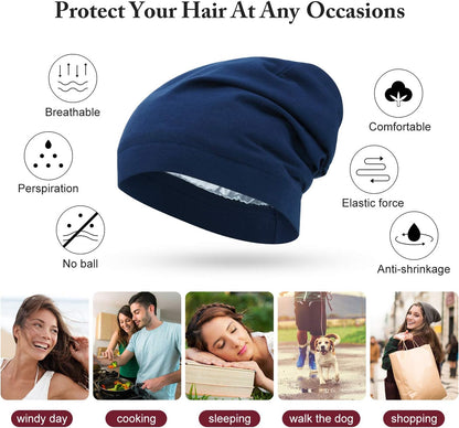 6 Pieces Satin Lined Sleep Cap Slouchy Skull Beanie Hat Night Hair Cap Headwear Head Wrap for Curly Hair Women Girl