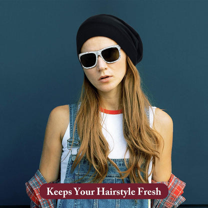 6 Pieces Satin Lined Sleep Cap Slouchy Skull Beanie Hat Night Hair Cap Headwear Head Wrap for Curly Hair Women Girl