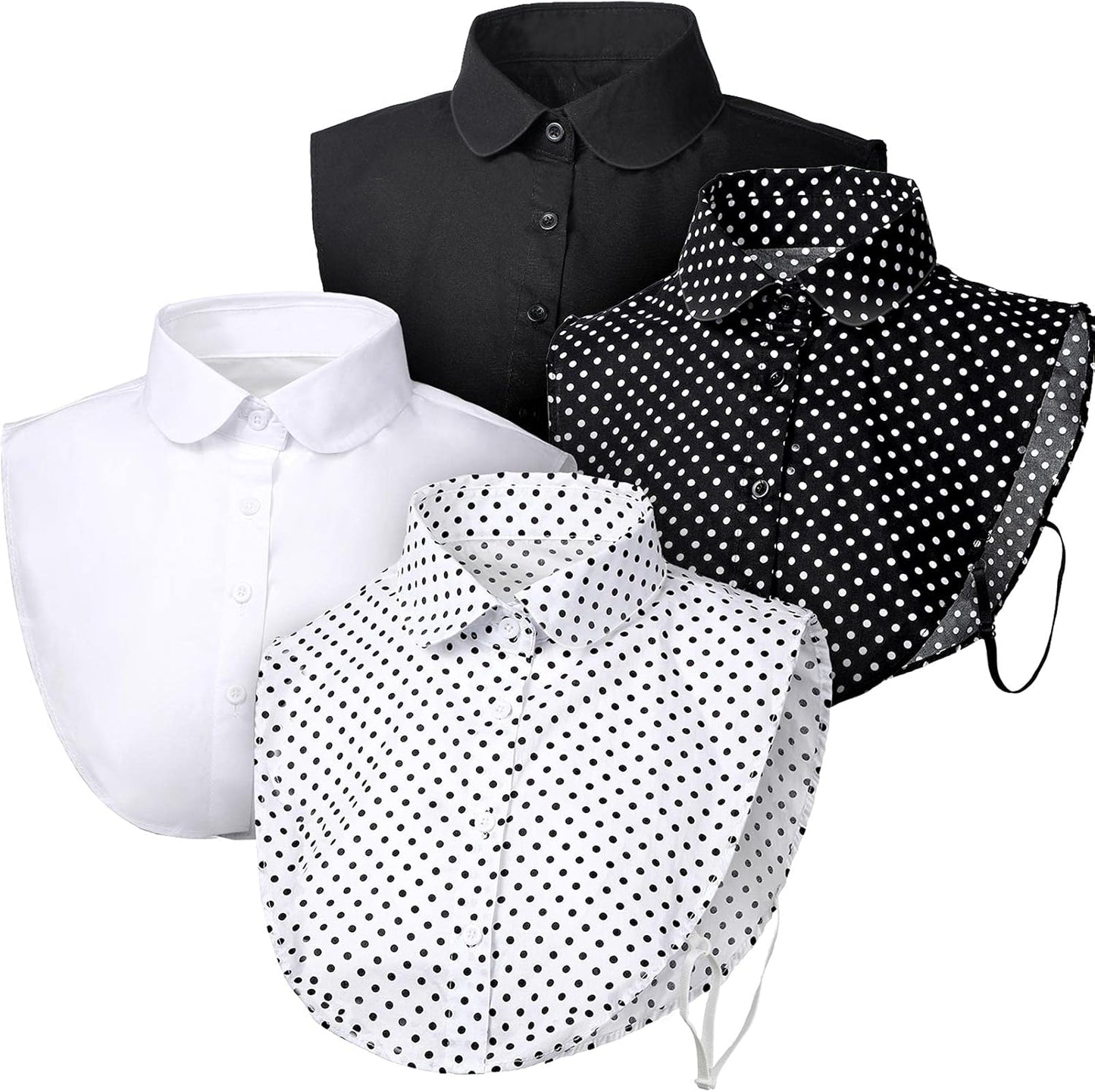 4 Pcs Fake Collar for Women Black and White Polka Detachable Dots Dickey Collar Half Shirt for Halloween Costume