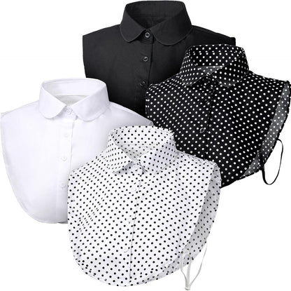 4 Pcs Fake Collar for Women Black and White Polka Detachable Dots Dickey Collar Half Shirt for Halloween Costume