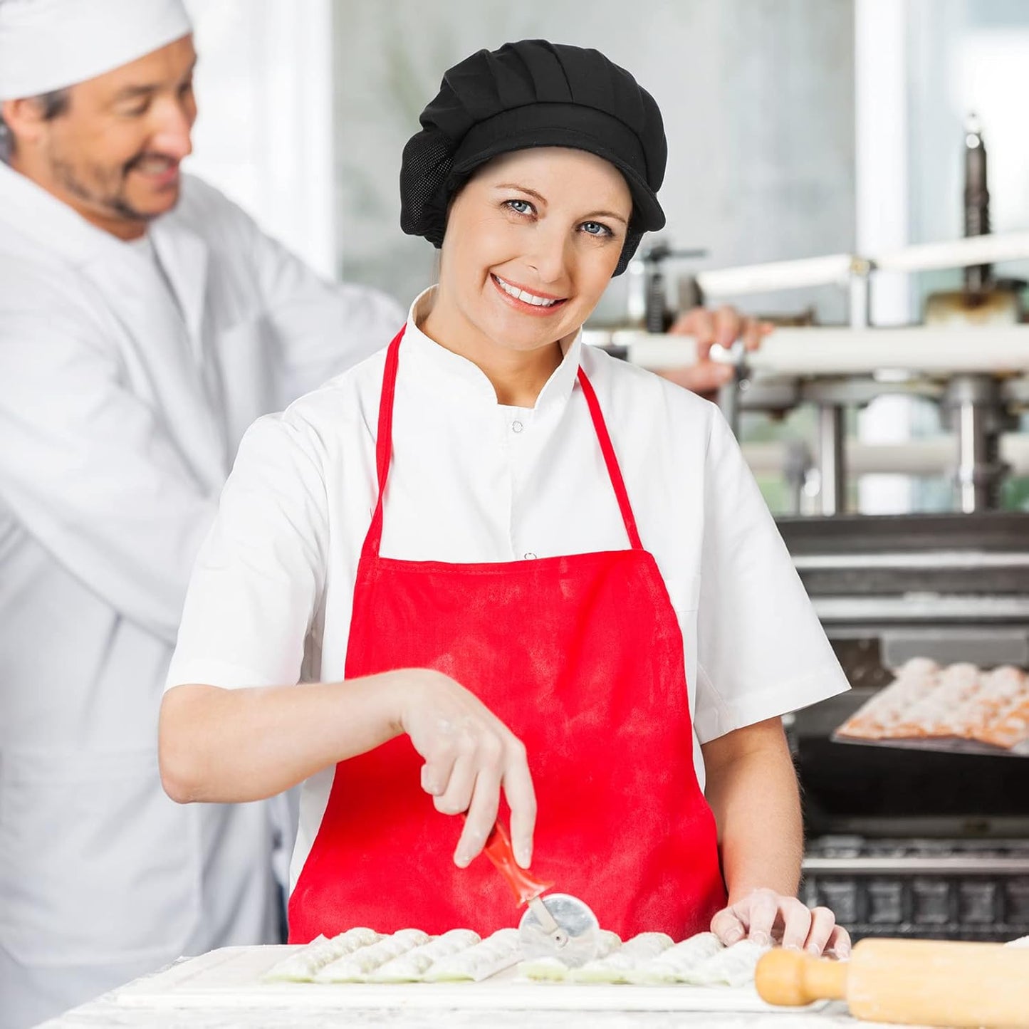 16 Pcs Chef Hats for Women Hair Nets Kitchen Cooking Chef Cap Adjustable Elastic Work Cap for Women Adult, Black