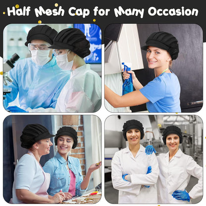 16 Pcs Chef Hats for Women Hair Nets Kitchen Cooking Chef Cap Adjustable Elastic Work Cap for Women Adult, Black