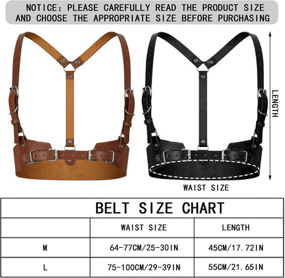 2 Pcs Women Leather Waist Belt Leather Harness for Women Fashion Body Chain Adjustable Waist Belt for Party Cosplay