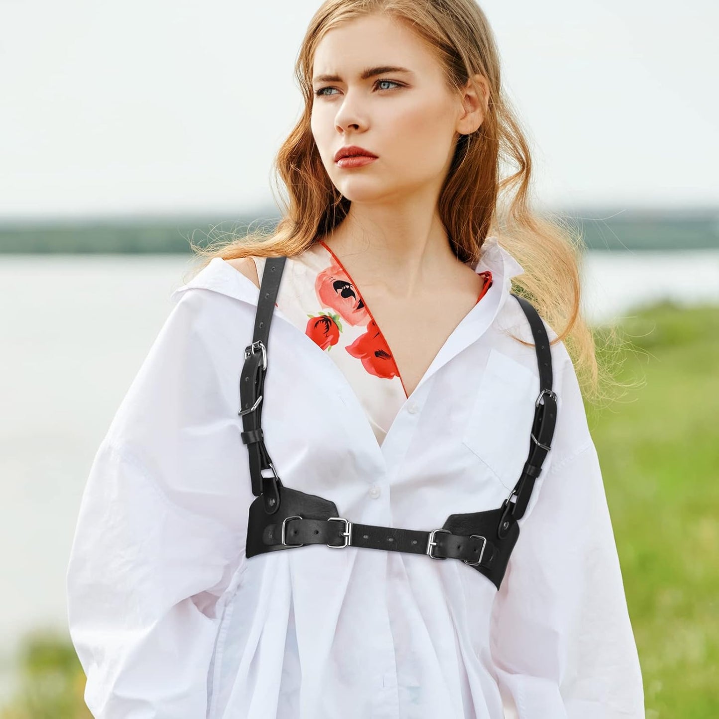 2 Pcs Women Leather Waist Belt Leather Harness for Women Fashion Body Chain Adjustable Waist Belt for Party Cosplay