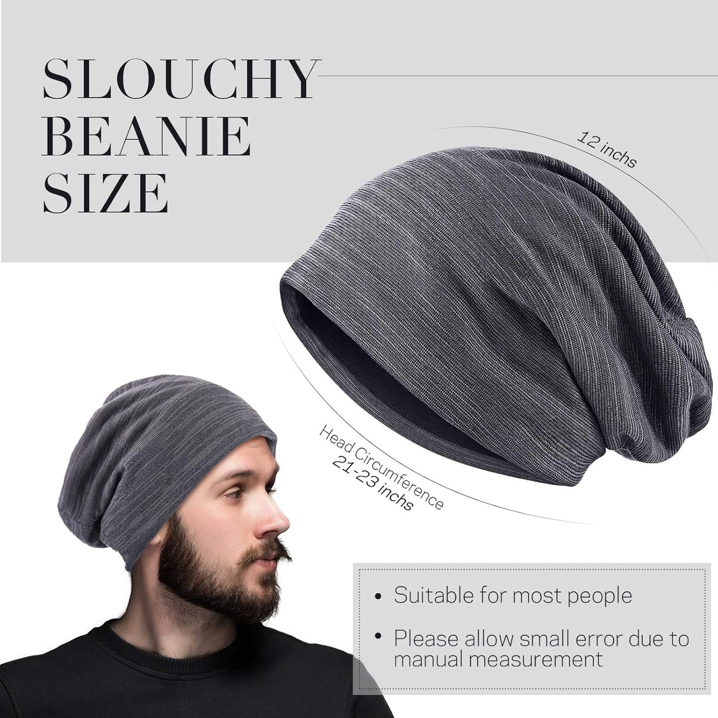 4 Pieces Slouchy Beanie Hat Sleeping Cap Baggy Skull Knit Sleeping Hat Headwear Head Wrap Cap for Men Women