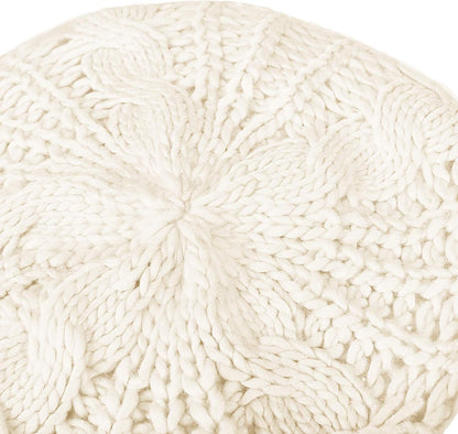 2 Pcs Women Crochet Beret Solid Color Knit Beanie Hats Lightweight Ladies Slouchy French Beret Hats (Black, Beige)