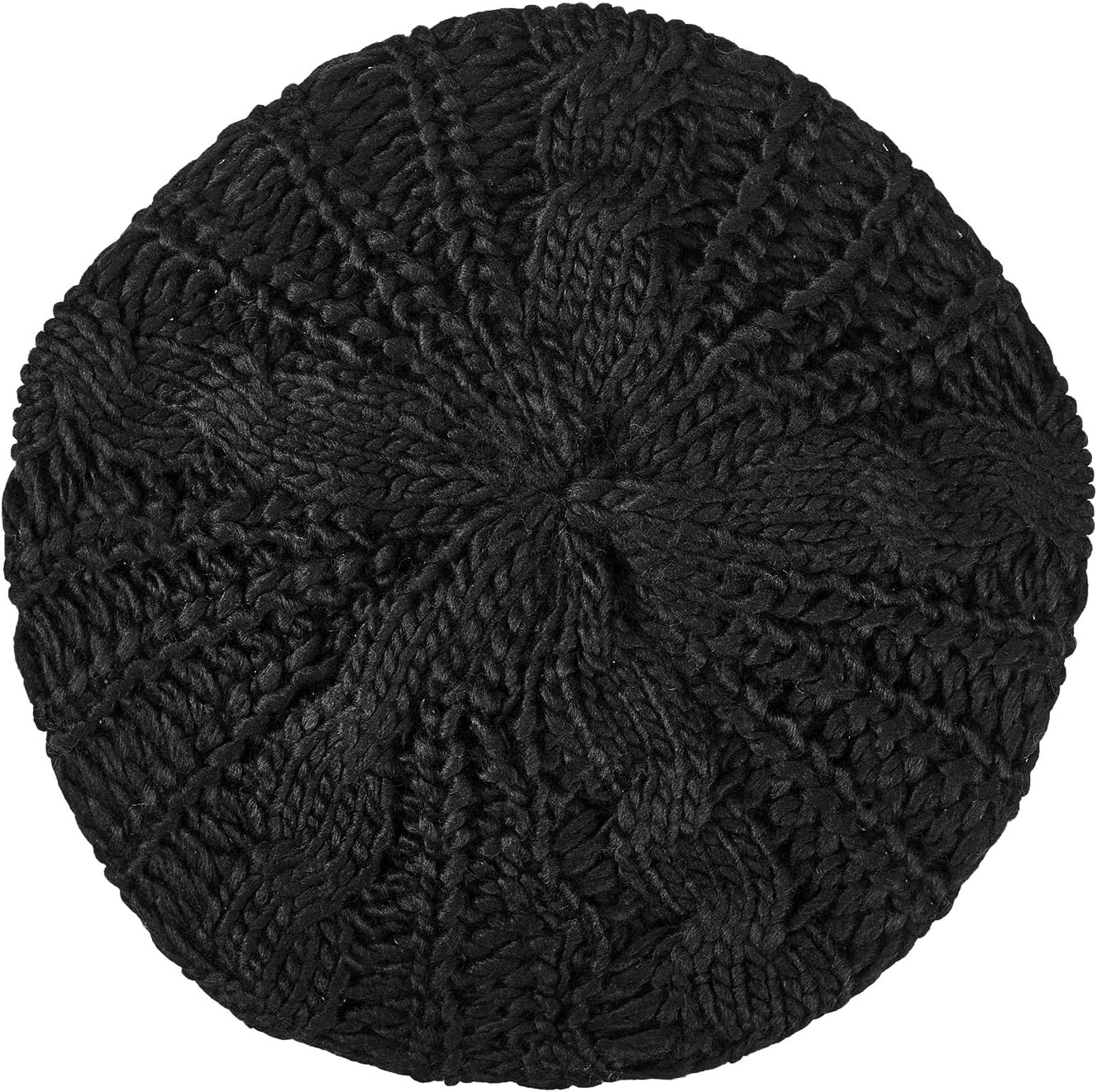 2 Pcs Women Crochet Beret Solid Color Knit Beanie Hats Lightweight Ladies Slouchy French Beret Hats (Black, Beige)