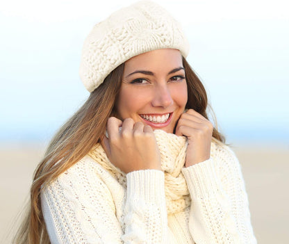 2 Pcs Women Crochet Beret Solid Color Knit Beanie Hats Lightweight Ladies Slouchy French Beret Hats (Black, Beige)