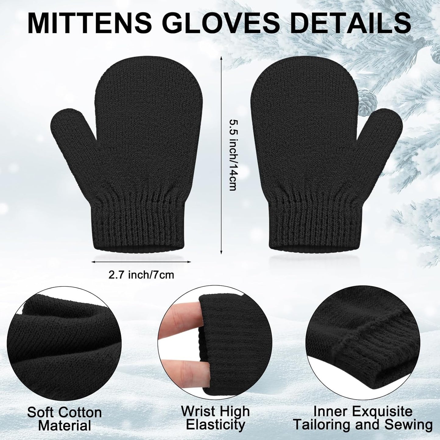 3 Set Toddler Hat Glove Set, Kids Winter Hats Warm Knitted Beanie Mittens Gloves with Bow for Baby Girls Boys 0-6Y