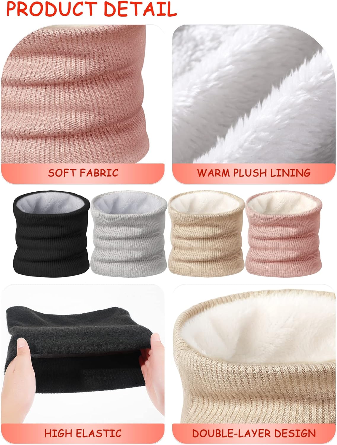 4 Pack Winter Neck Warmer Gaiter for Women Fleece Lined Thick Double Layer Knitted Warmer Neck for Cold Weather Men Sports Work