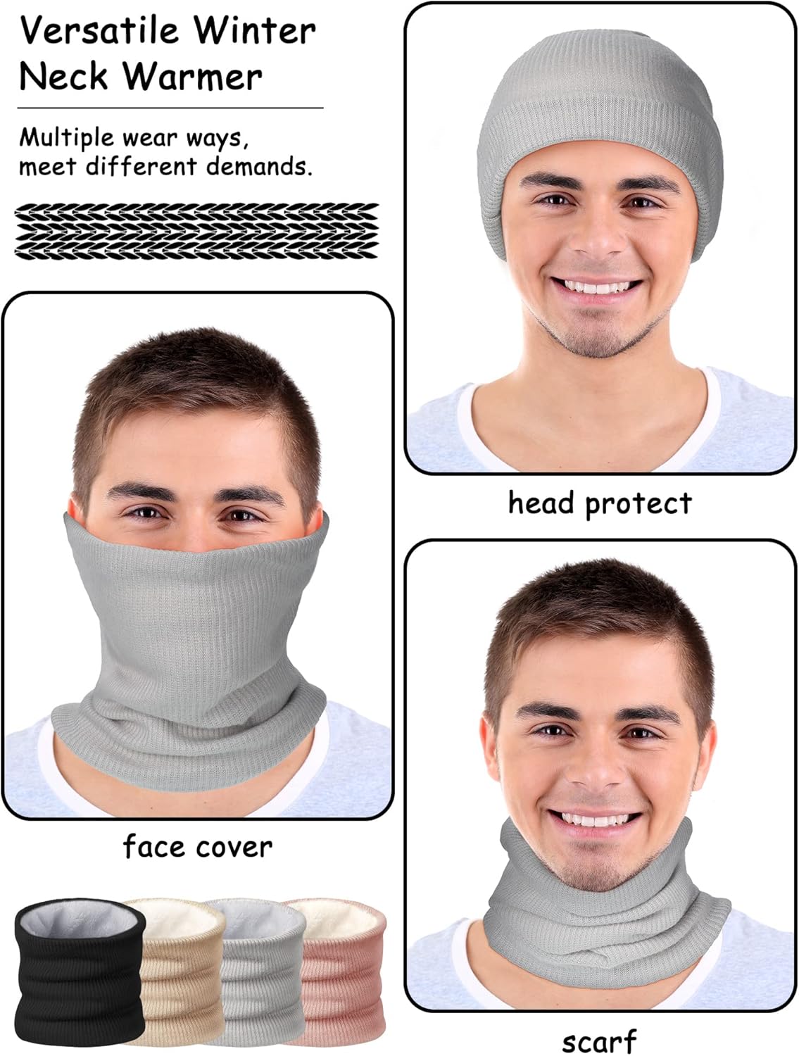 4 Pack Winter Neck Warmer Gaiter for Women Fleece Lined Thick Double Layer Knitted Warmer Neck for Cold Weather Men Sports Work