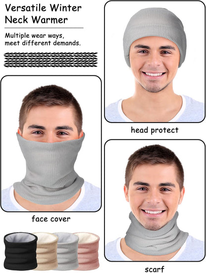 4 Pack Winter Neck Warmer Gaiter for Women Fleece Lined Thick Double Layer Knitted Warmer Neck for Cold Weather Men Sports Work