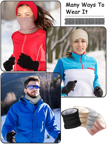 4 Pack Winter Neck Warmer Gaiter for Women Fleece Lined Thick Double Layer Knitted Warmer Neck for Cold Weather Men Sports Work