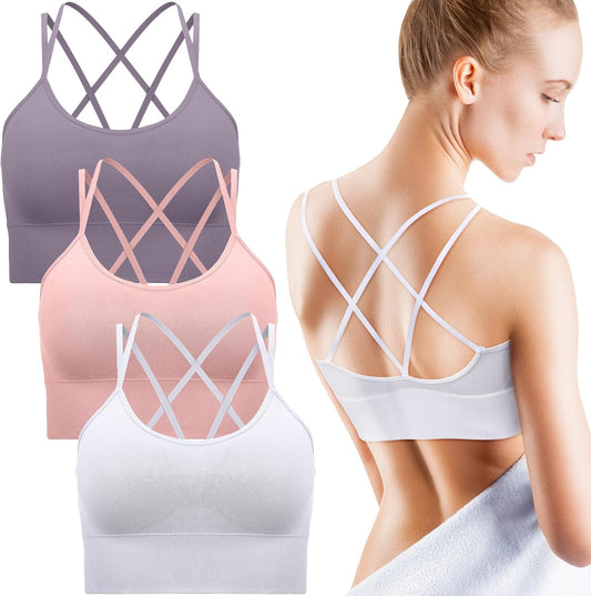 3 Pcs Strappy Sports Bras for Women Crisscross for Yoga Running Support Yoga Bra Padded Workout Bras