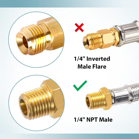 RV Propane Hose with Gauge for Camper, 12 Inch Braided Propane Pigtail for Dual Stage Regulator, 1/4 Inch Male NPT x QCC1, 2 Pack