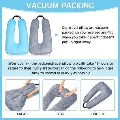 2 Pcs Car Travel Pillow for the Back Seat 28 x 18 in Sleeping Reading Pillows for Long Distance Travel Car Cushion for Kids Adults Head and Body Support U Shaped Pad for Travel(Gray, Blue)