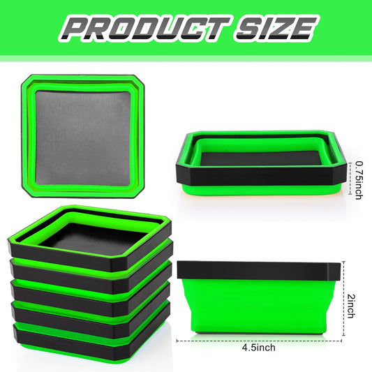 10 Pcs Magnetic Tool Tray Collapsible Foldable Parts Trays Set Magnetic Screw Tray Magnetic Parts Bowl Square Silicone Magnetic Tool for Bolts Nuts Washers Pins Screw Parts (Green)