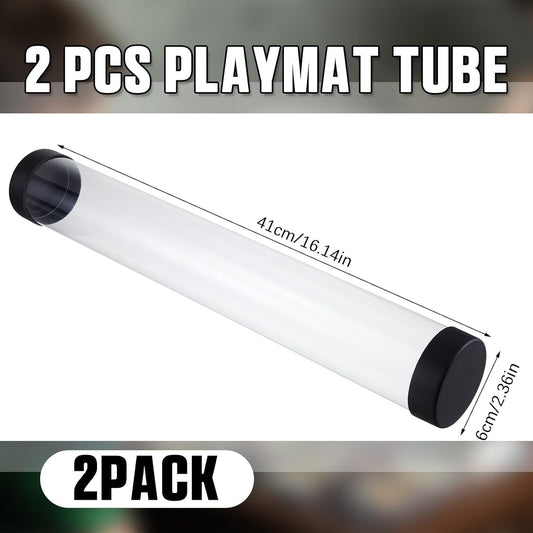2 Pcs Playmat Tube Round Compatible with MTG Play Mat Holders 16.14 Inch Playmat Case TCG Clear Artwork Tube for Card Game Storage Toy Card Play Mat Tubes for Gaming, Easy in and Out Design